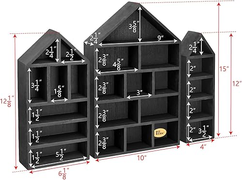 Miniatura 9 de Ikee Design Juego de 3 piezas de estante en forma de casa de madera con forma de cubículo, estante de exhibición, organizador de almacenamiento,