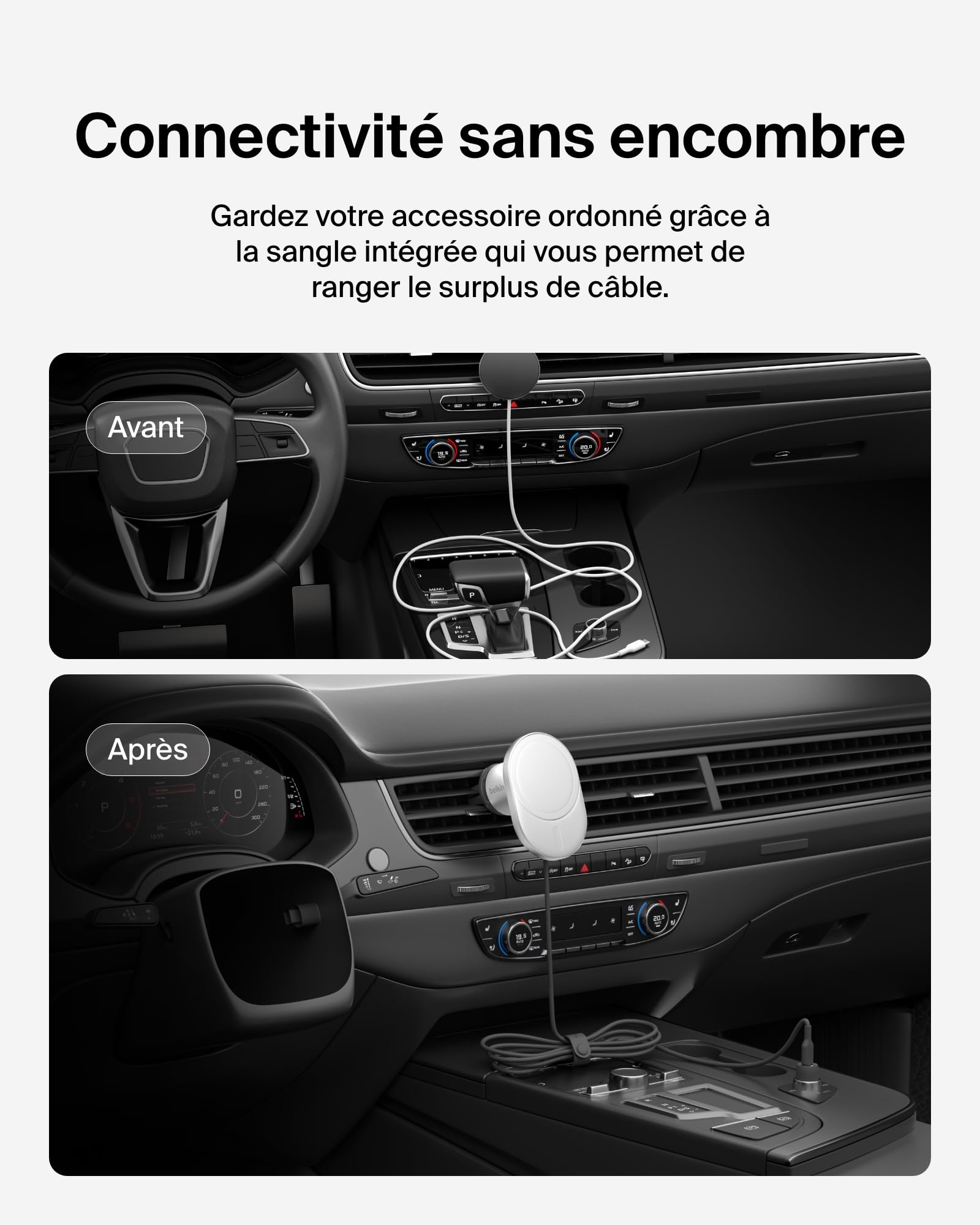 Belkin BoostCharge Pro Chargeur de Voiture Magnétique sans Fil avec Qi2 (15W), Chargeur Compatible MagSafe pour Tous Les modèles de l'iPhone 17, iPhone Air, Câble USB-C et Adaptateur 20W Inclus