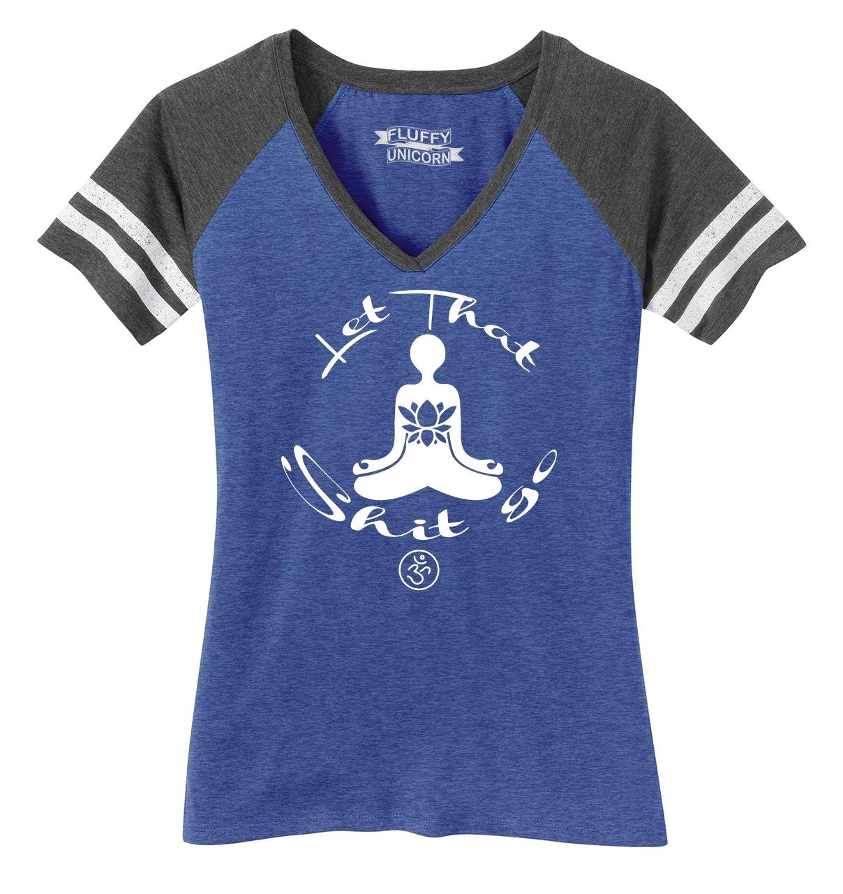 Ladies Game V-Neck Tee Let That Shit Go Yoga Graphic Heathered True Royal/Heathered Charcoal L