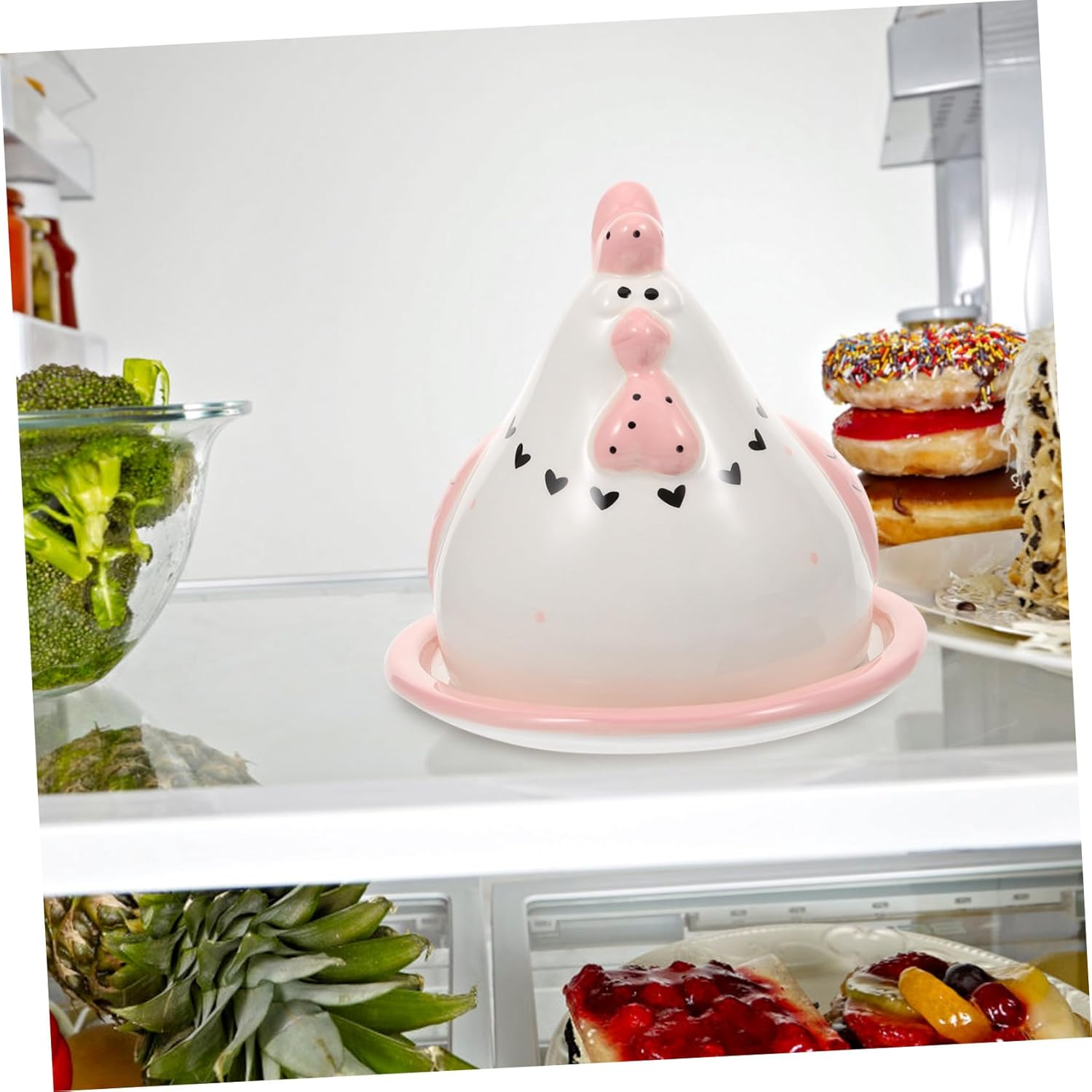 Angoily Delicate Butter Holder with Chicken Lid Household Cheese Plate and Storage Box for Freshness Cheese Dish for Easter and Everyday Use Stylish Covered Butter Keeper