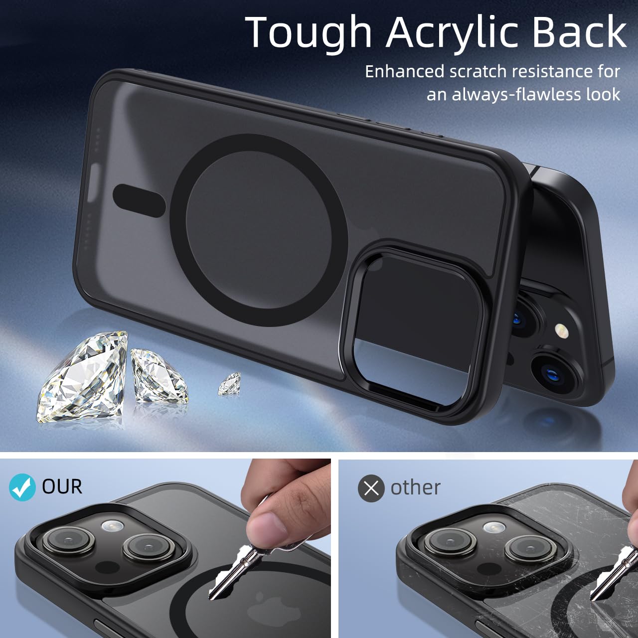 tigratigro Custodia Per iPhone, Compatibile con Mag-Safe,Traslucida Texture Opaca, Flessibile e anti-impronta,Consistenza simile alla Pelle (Grigio, iPhone 13)