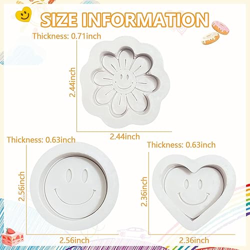 Miniatura 5 de Moldes de silicona para fondant de cara sonriente (3 unidades), molde de silicona para decoración de pasteles de flores sonrientes para cupcakes,