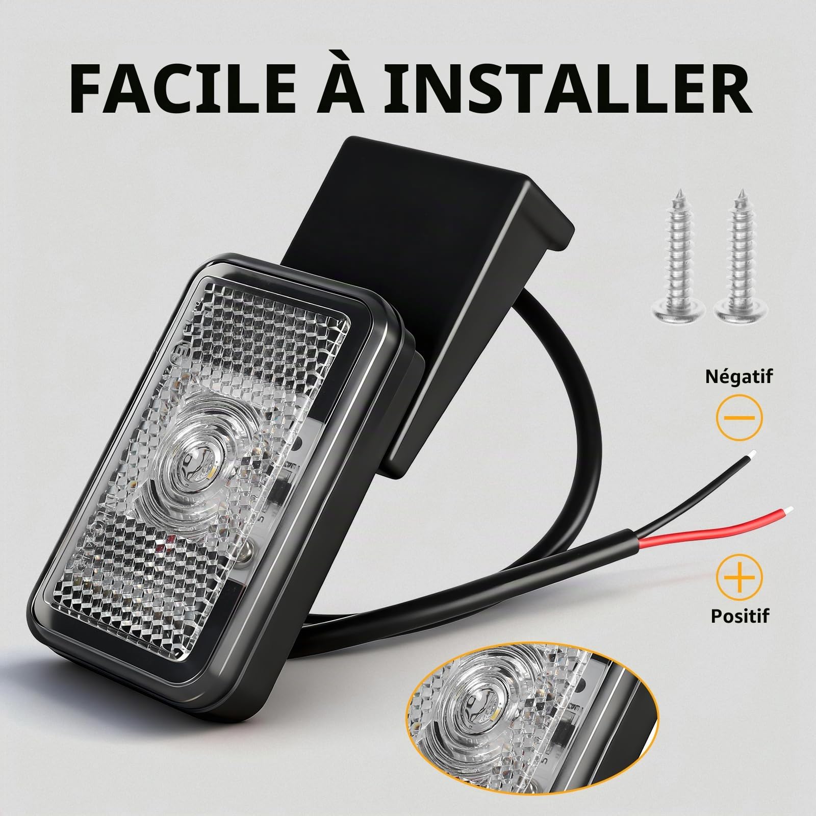 AOHEWEI 2 feux de position latéraux à LED blancs pour remorque, avant et clignotants latéraux pour camion 12/24V avec réflecteur, homologués ECE R91 R10 pour camping-cars, fourgons, bateaux, caravanes