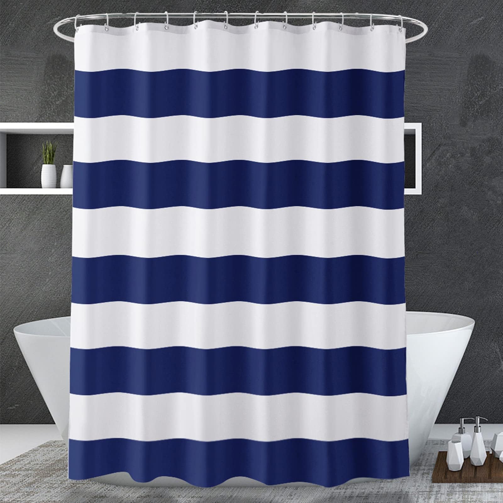 Amazon.com: Sunlit Design Nautical Theme Fabric Shower Curtain, Navy ...