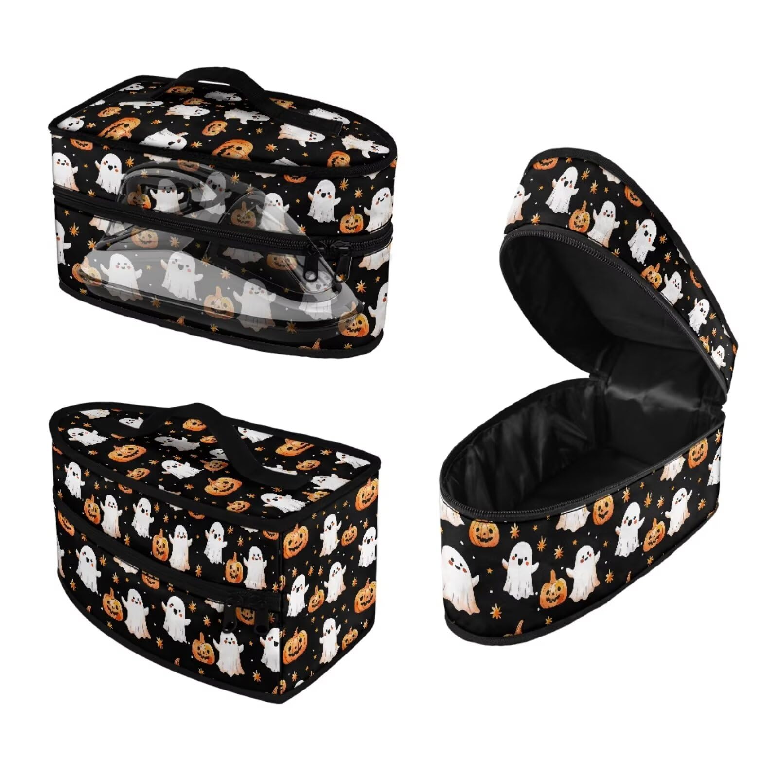 ASQVTIFE Cute Ghost Iron Storage Bag Halloween Decor Pumpkin Steam Iron Storage Case Carrying Case for Portable Steamer Heat Resistant Bag for Steam Irons Zipper Steam Bags Easy to Clean