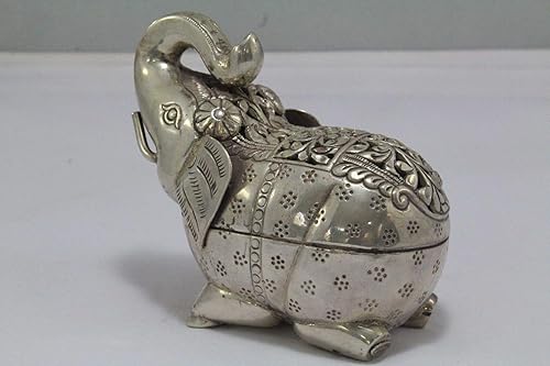 Miniatura 3 de Caja de baratija de plata aleada tradicional hecha a mano con figura de elefante 9.10 oz