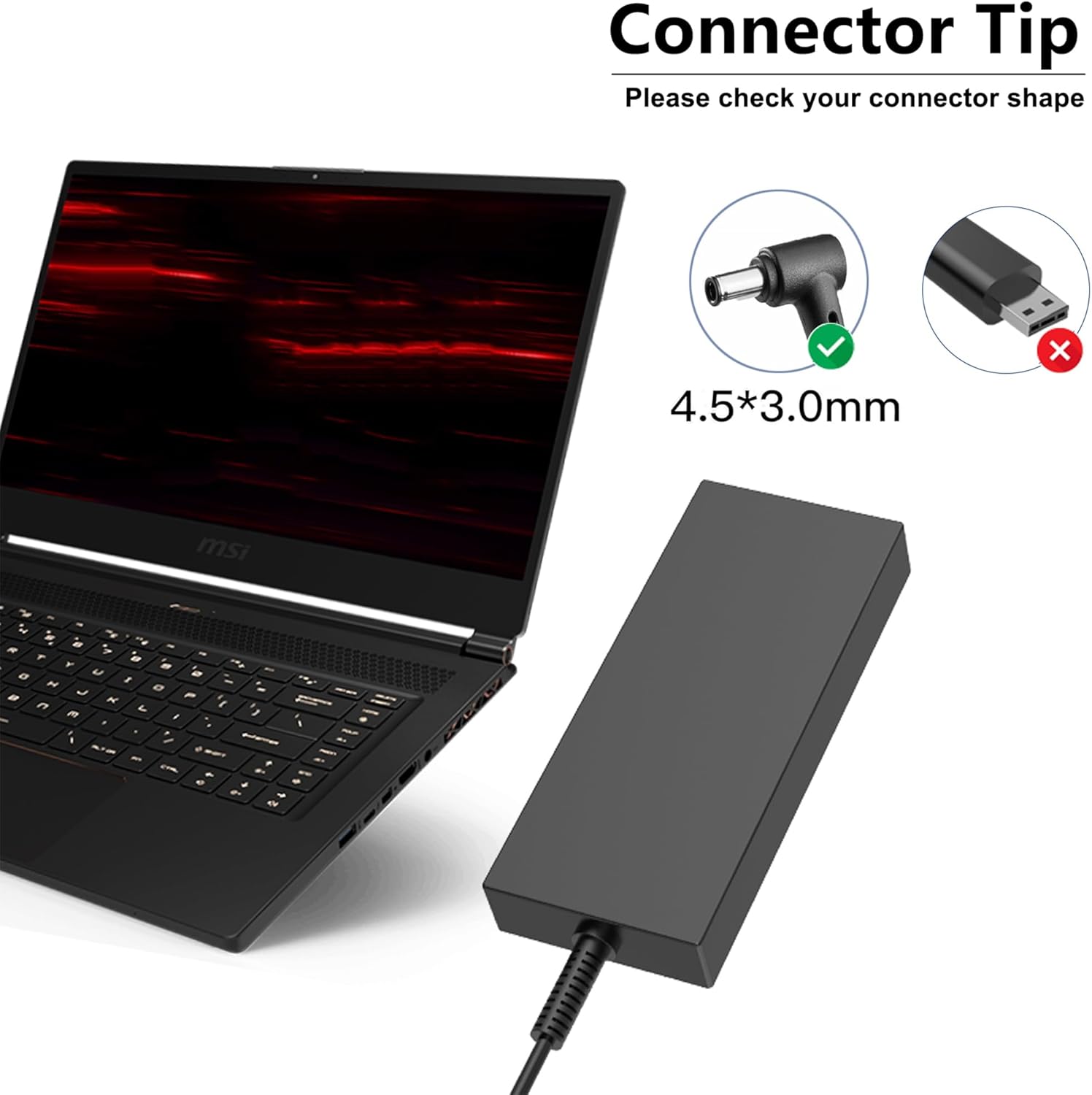 200W Laptop Charger Compatible with MSI Katana 15 17 A17 A15 AI GF66 GF76 B13V B12V B13VFK B13VEK B13VGK B12VGK B12VFK B12VEK B8V B8VF B8VG B8VE 12UE 12UG 12UD 11UE Power Adapter
