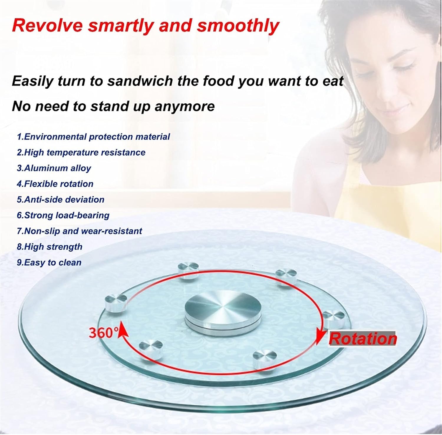 Lazy Susan - Clear Spinning Kitchen Turntable 24in 32in 36in Round Turntable Aluminum Alloy Dining Table Serving Tray, Heavy Duty 360° Home Hotel Countertop Rotating, No noise (Size : 85cm/33.5in)