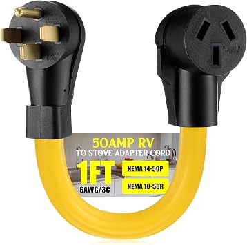 Tellegloww 1 Feet 50Amp NEMA 14-50P to 10-50R RV to Stove Adapter Cord, 4 Prong Generator RV Male to 3 Prong Stove Oven Female Adapter Generator Dryer Power Connect, STW 6 AWG, ETL Listed