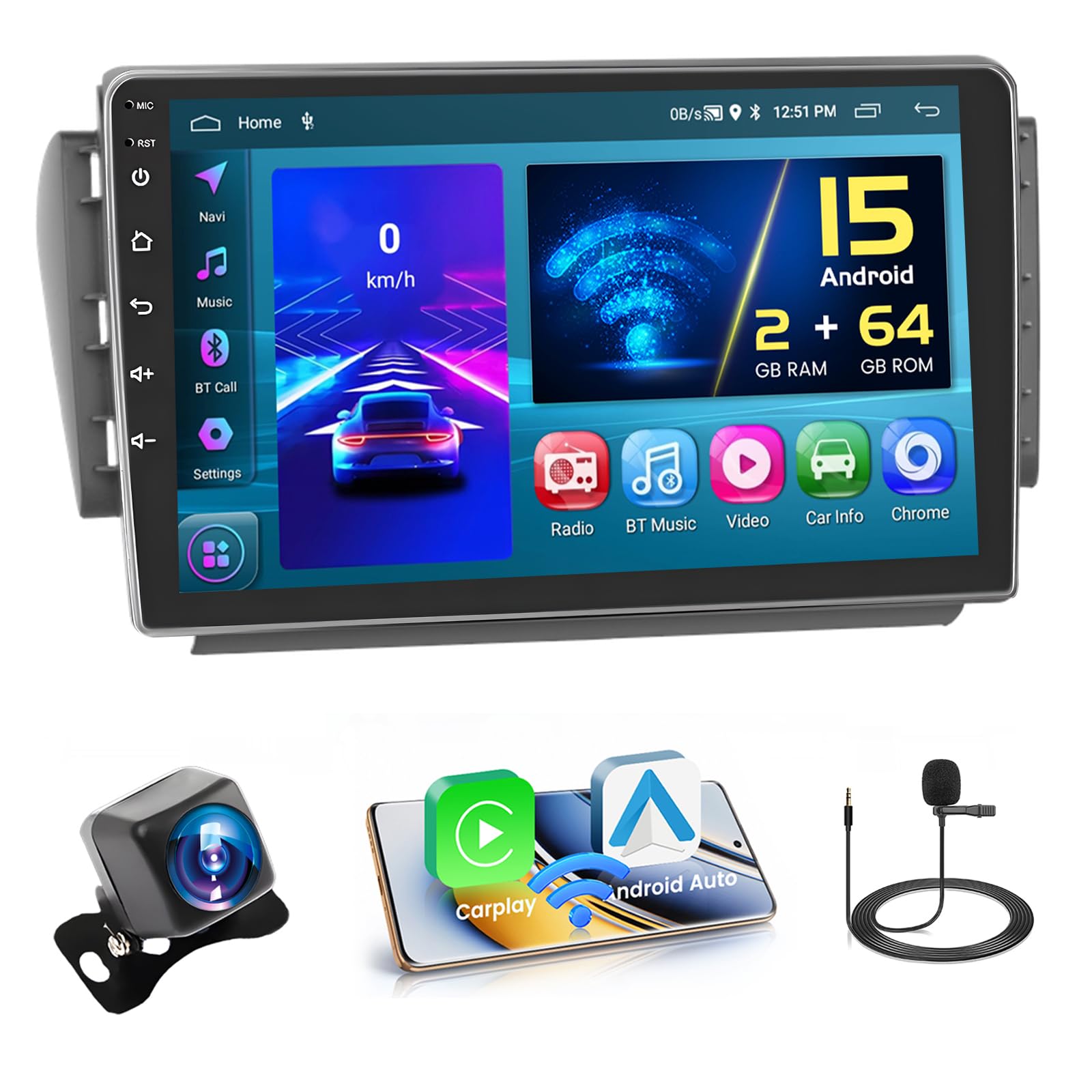 Hodozzy Autoradio Android 2GB 64GB Pour Peugeot 208/2008 2012-2018 - Carplay Sans Fil, Écran 10.1 Pouces, GPS, Bluetooth