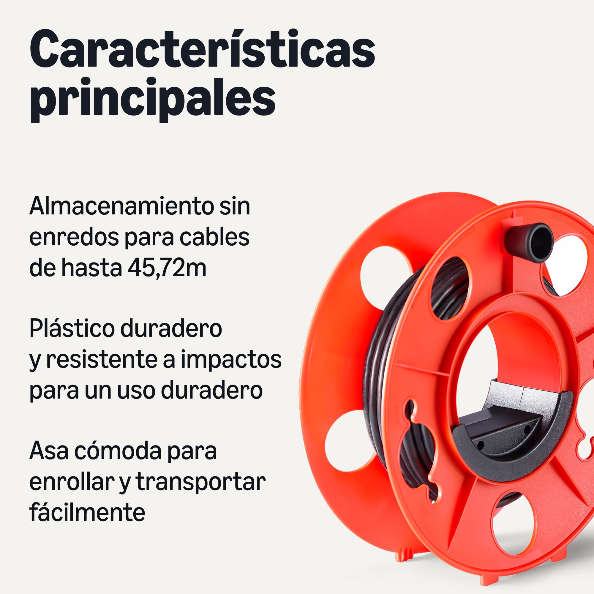 Amazon Basics Carrete Organizador de Cables Para Cables Eléctricos, Luces Navideñas, Mangueras y Cuerdas, Hasta 45m de Longitud, Naranja