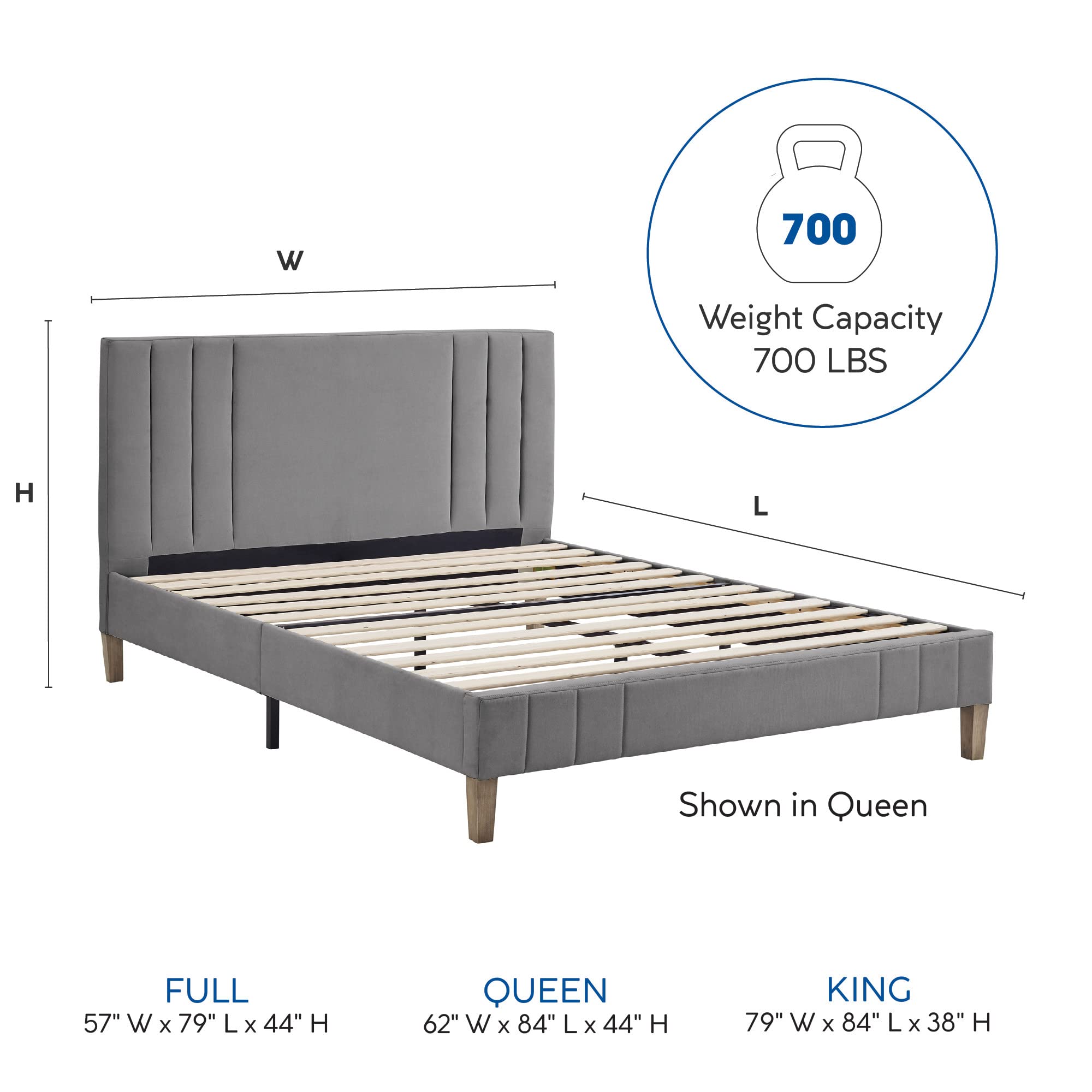 Classic Brands Chicago Modern Tufted Upholstered Platform Bed | Headboard and Wood Frame with Wood Slat Support, Full, Peyton Slate