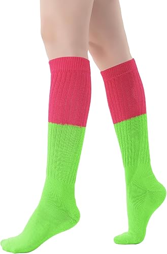Miniatura 4 de Calcetines holgados de neón para mujer de los años 80 y 90, calcetines altos hasta la rodilla, suaves y extra largos, calentadores de piernas,