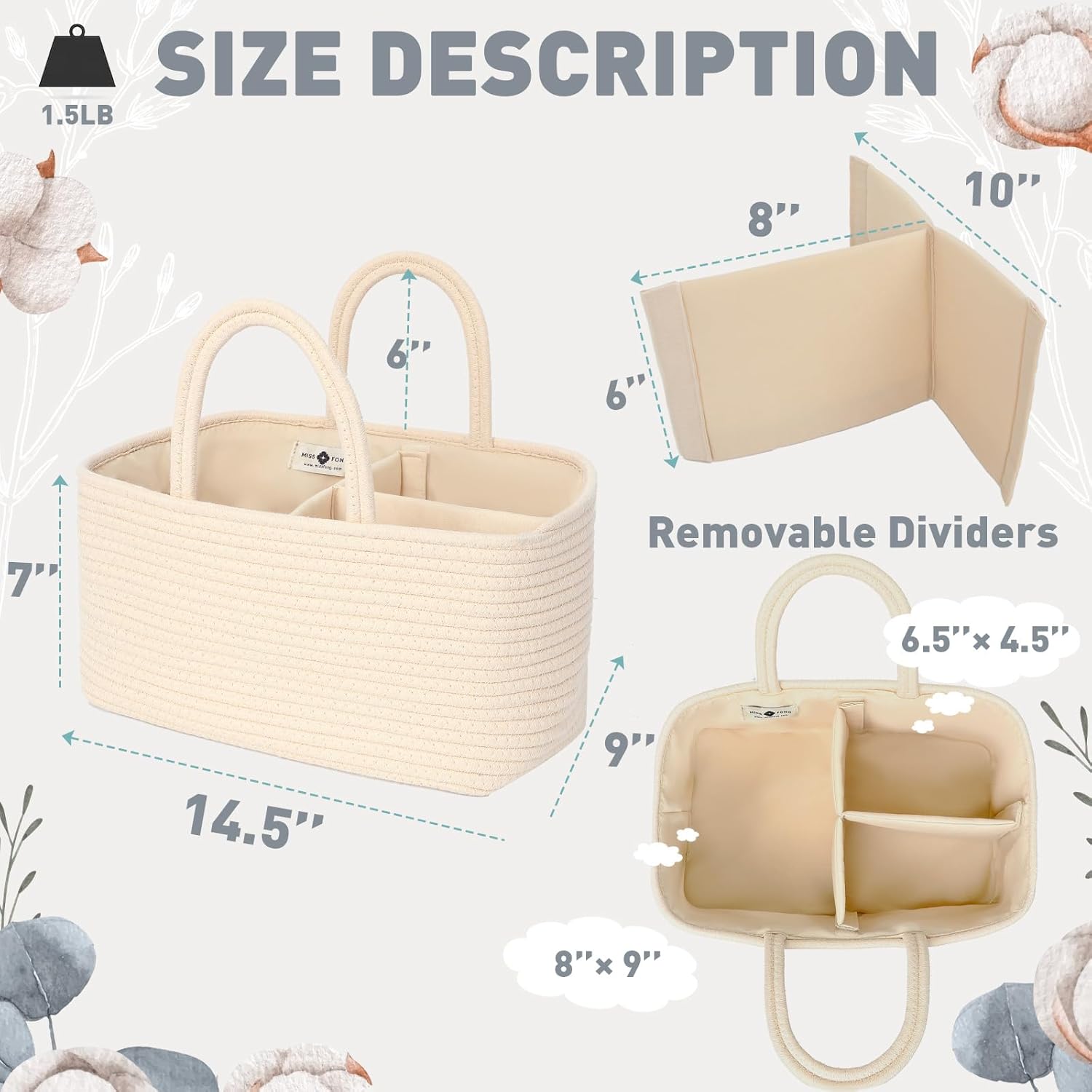 Miss Fong Diaper Caddy Organizer - Portable Caddy with Removable Dividers, Travel Basket & (Creme)