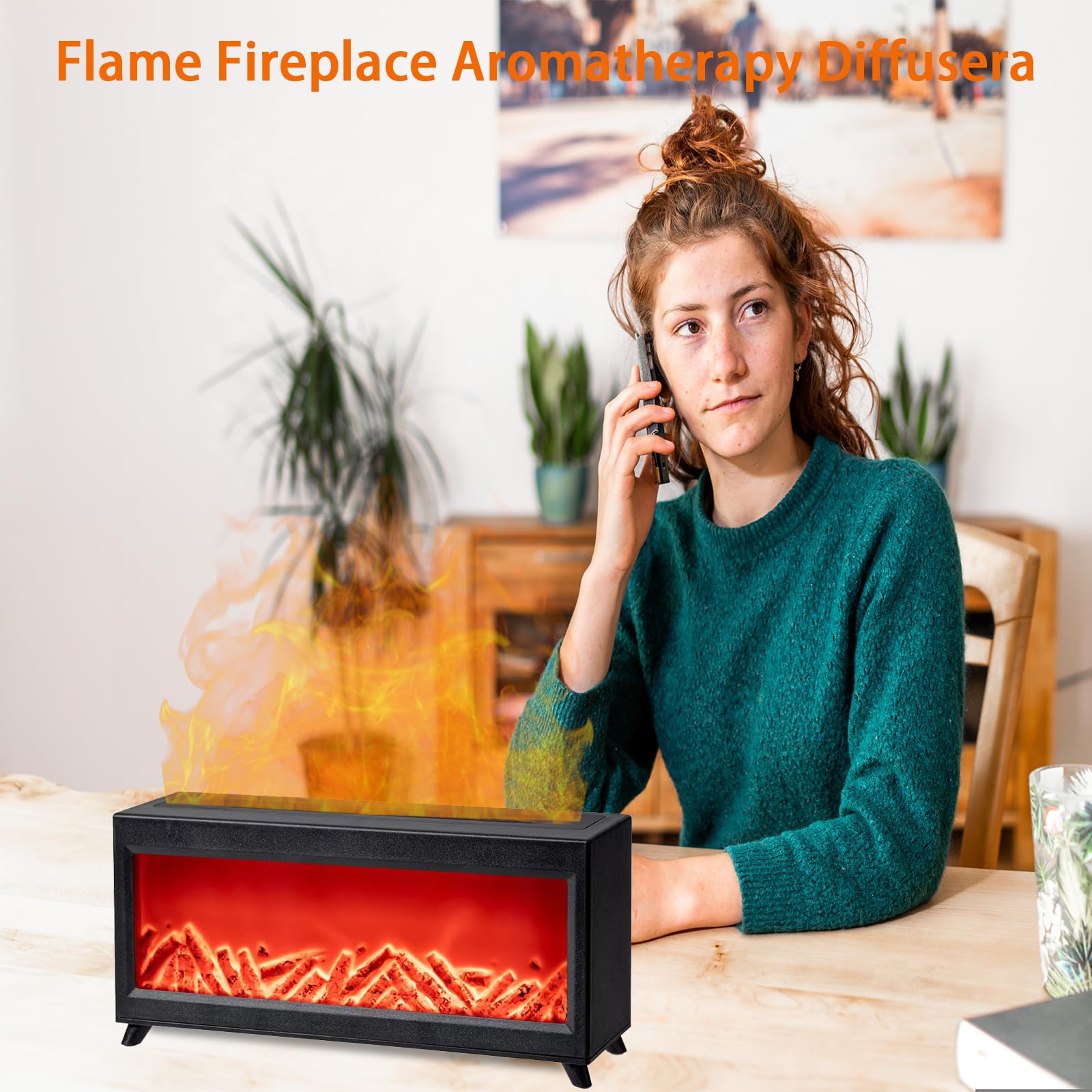 Flame Fireplace Aromatherapy Diffuser,Essential Oil Diffuser with 2 Colors Light,220ML Ultrasonic Cool Mist Humidifier,Timer and Auto-Off for Large Room,Bedroom,Office(Timeable,Waterless Auto Off)