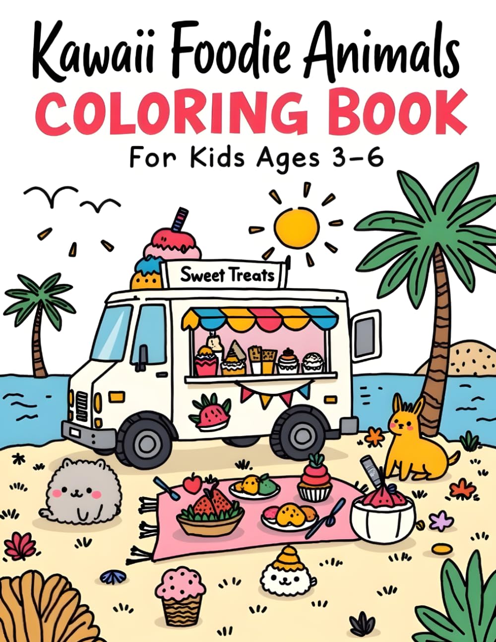 Kawaii Foodie Animals coloring Book for Kids Ages 3-6: Easy & Fun Pages with Interactive Menu Checklist | Big Bold Lines for Preschool Learning & Relaxation