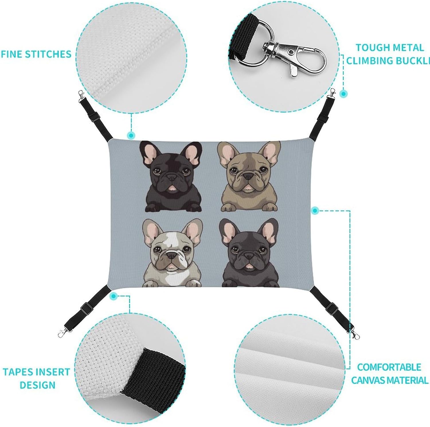 review Hanging Pet Hammock, French Bulldog Printed Soft Breathable Pet Hammock with Adjustable Straps and Metal Hooks for Cats Small Dogs Rabbits Sugar Gliders