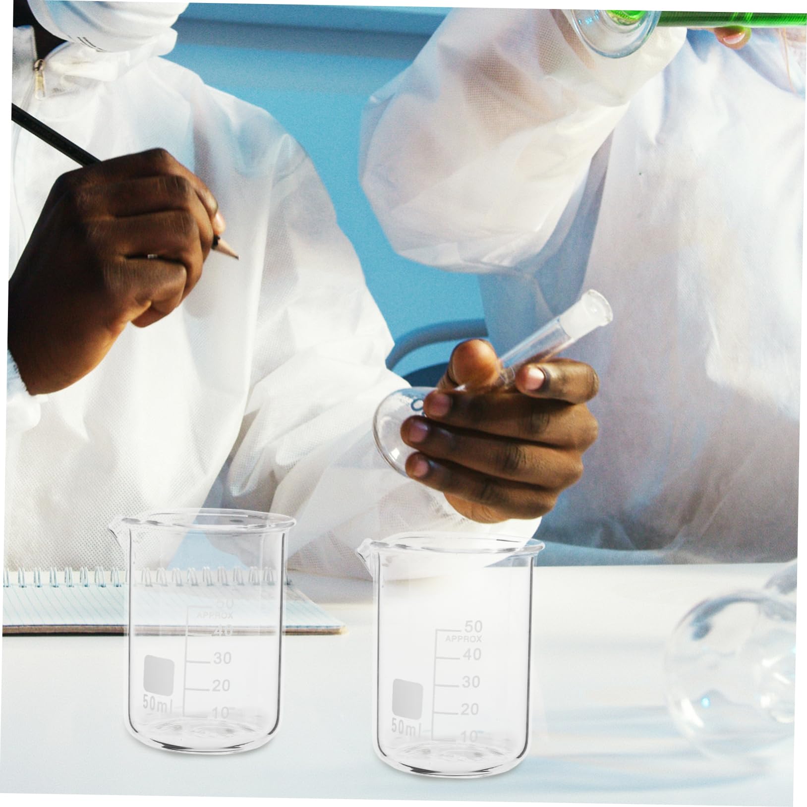 Vasos Medidores de Vidrio 50ml 6 Piezas Graduados para Laboratorio | Escala Clara, Resistencia a Altas Temperaturas, Medición Precisa y Vertido Suave para Líquidos y Pintura
