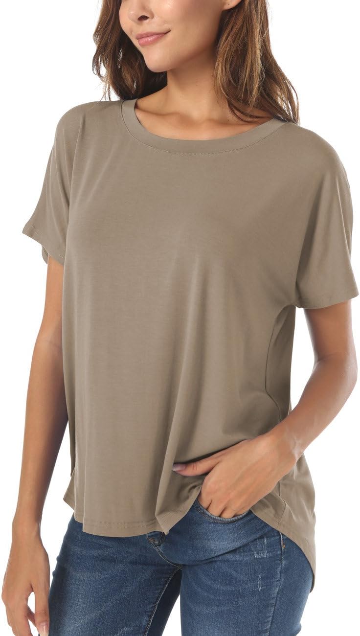 Casual Summer Short Sleeve High Low Loose T Shirt Basic Tees Tops for Women