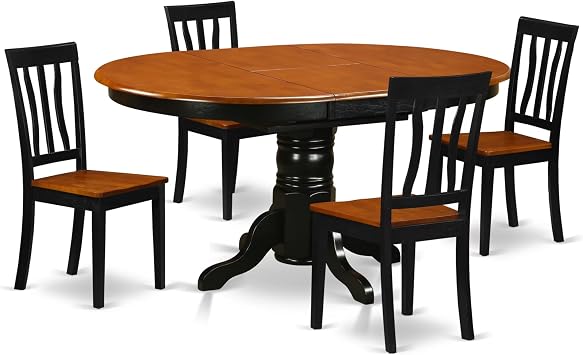 East West Furniture AVAT5-BLK-W 5 Piece Dining Room Table Set Includes an Oval Kitchen Table with Butterfly Leaf and 4 Dining Chairs, 42x60 Inch, Black & Cherry