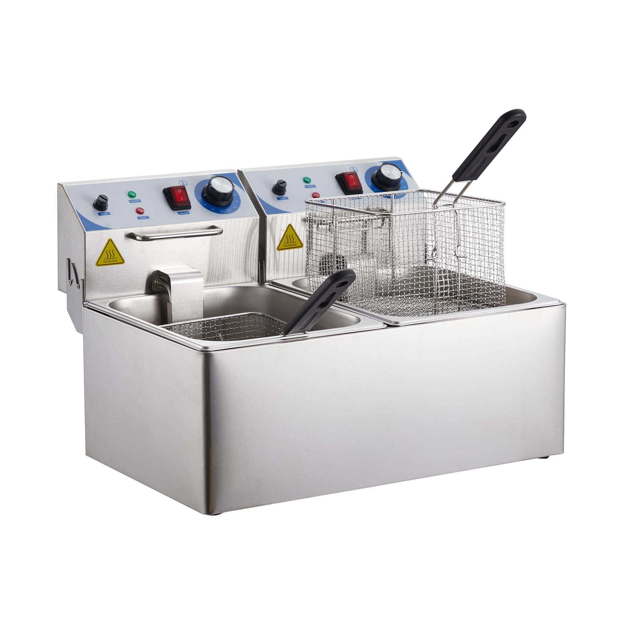 Commercial Kitchen Fryer 2 x 10L - Heavy-Duty Stainless Steel Dual Tank Deep Fryer with Removable Baskets & Temperature Control for Turkey, French Fries, Chicken Wings, Donuts