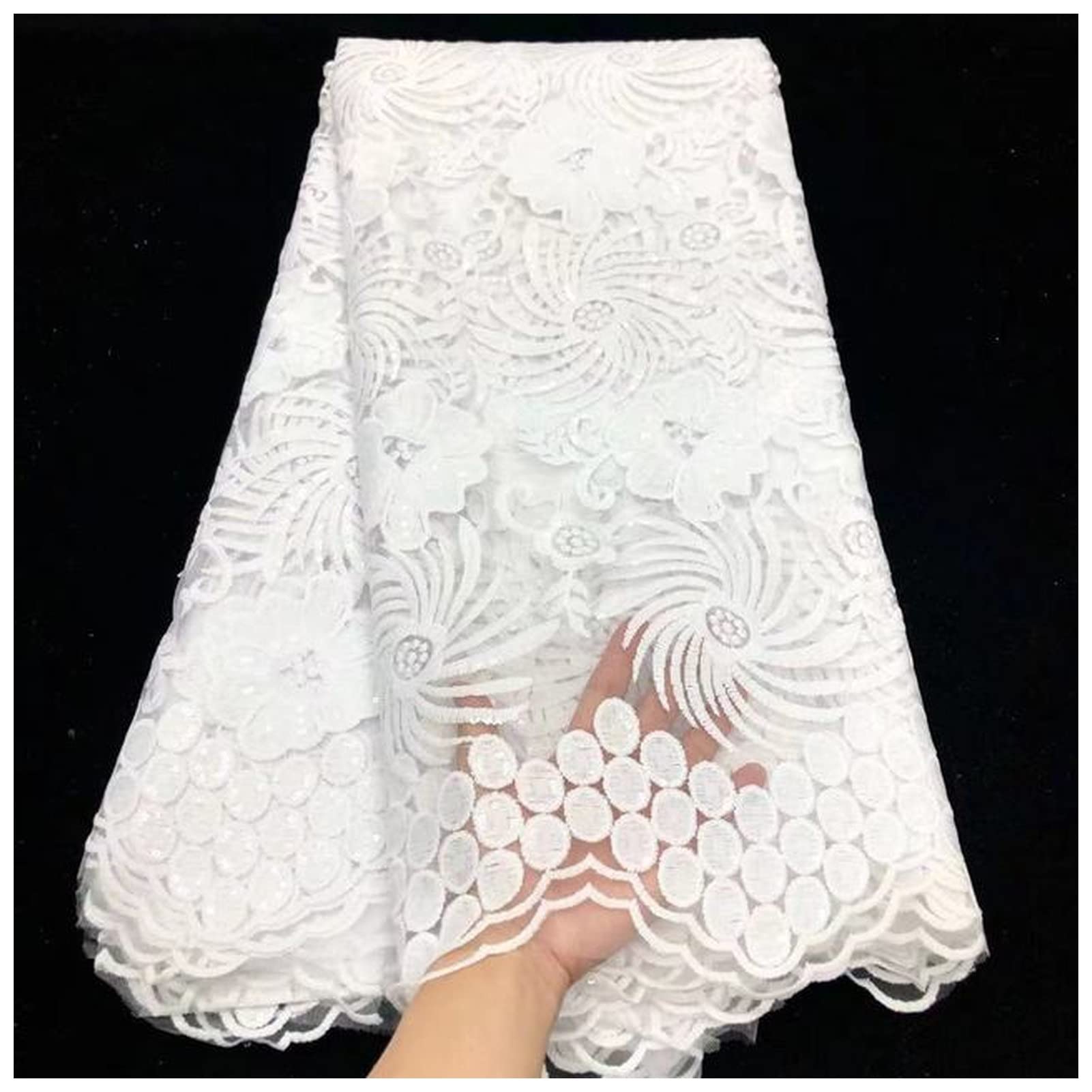 Spitzenband Weiße afrikanische Spitze Stoff Nigerianische Pailletten Spitze Stoff Guipure-Schnur Spitze Französisch Net Spitze for Hochzeit Spitzenband Weiß