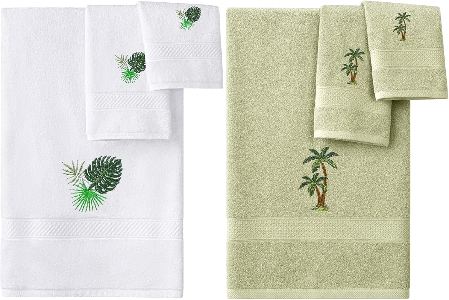 6 Pcs Summer Monstera Leaf Palm Tree Bath Towel Set 2 Washcloths, 2 Hand Towels, 2 Bath Towels for Bathroom Summer Towel Decorative Set