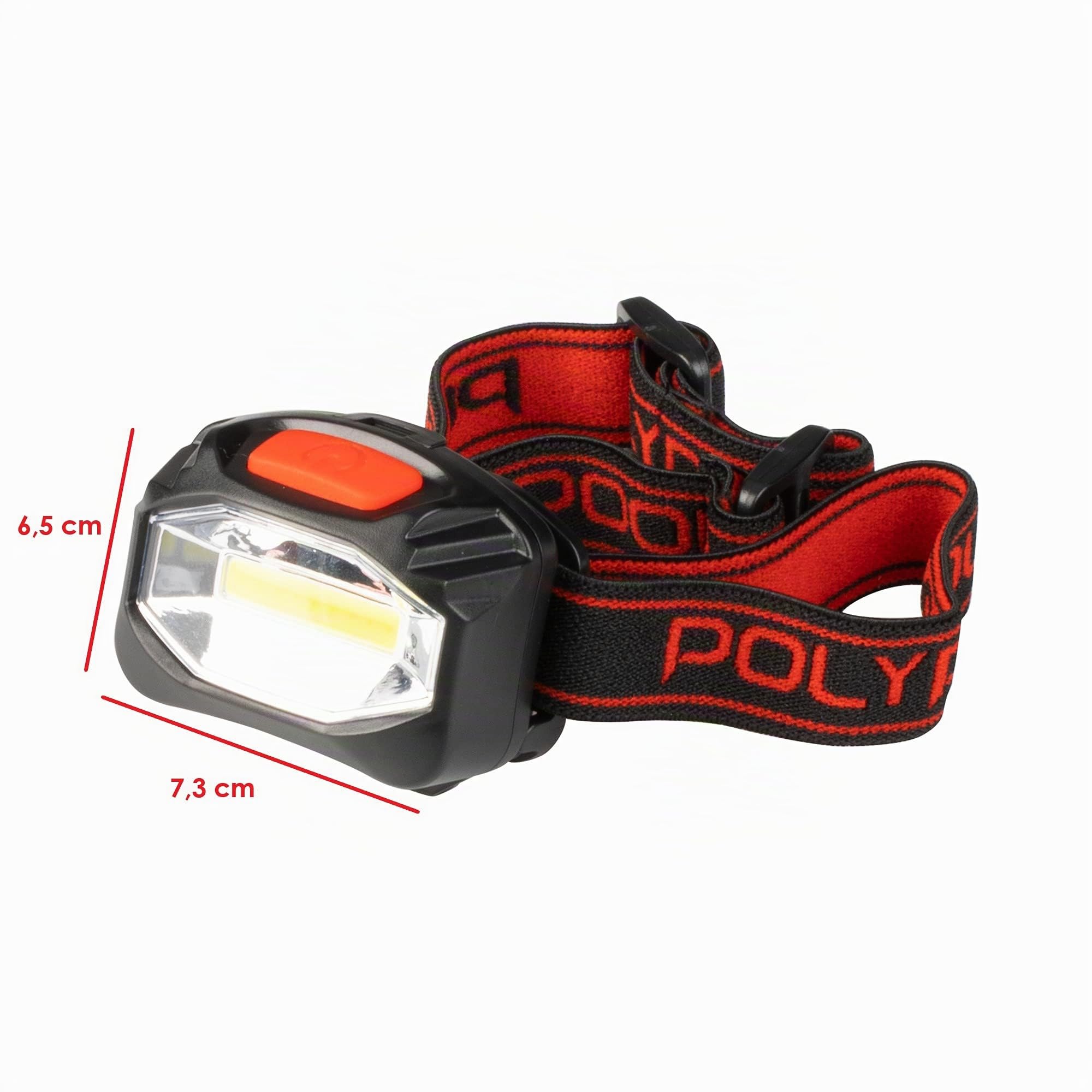 POLY POOL PP3156 Linterna Delantera LED de Trekking y Trabajo al Aire Libre Lámpara delantera LED de Batería 3 Funciones Linterna con Banda Elástica, Cabezal Reclinable Ángulo Luz 130°