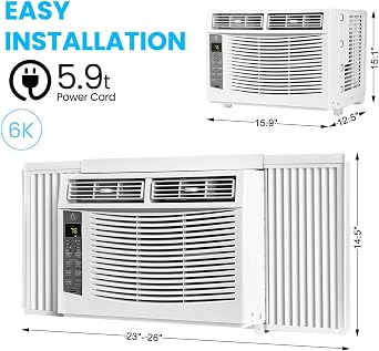 6000 BTU Window Air Conditioner, Smart Air Conditioner Window Unit - Remote & App Control & Timer Function & Easy Install Kit, Cools Up to 250 Sq. Ft, Window AC Unit Cool/Dehumidify/Fan