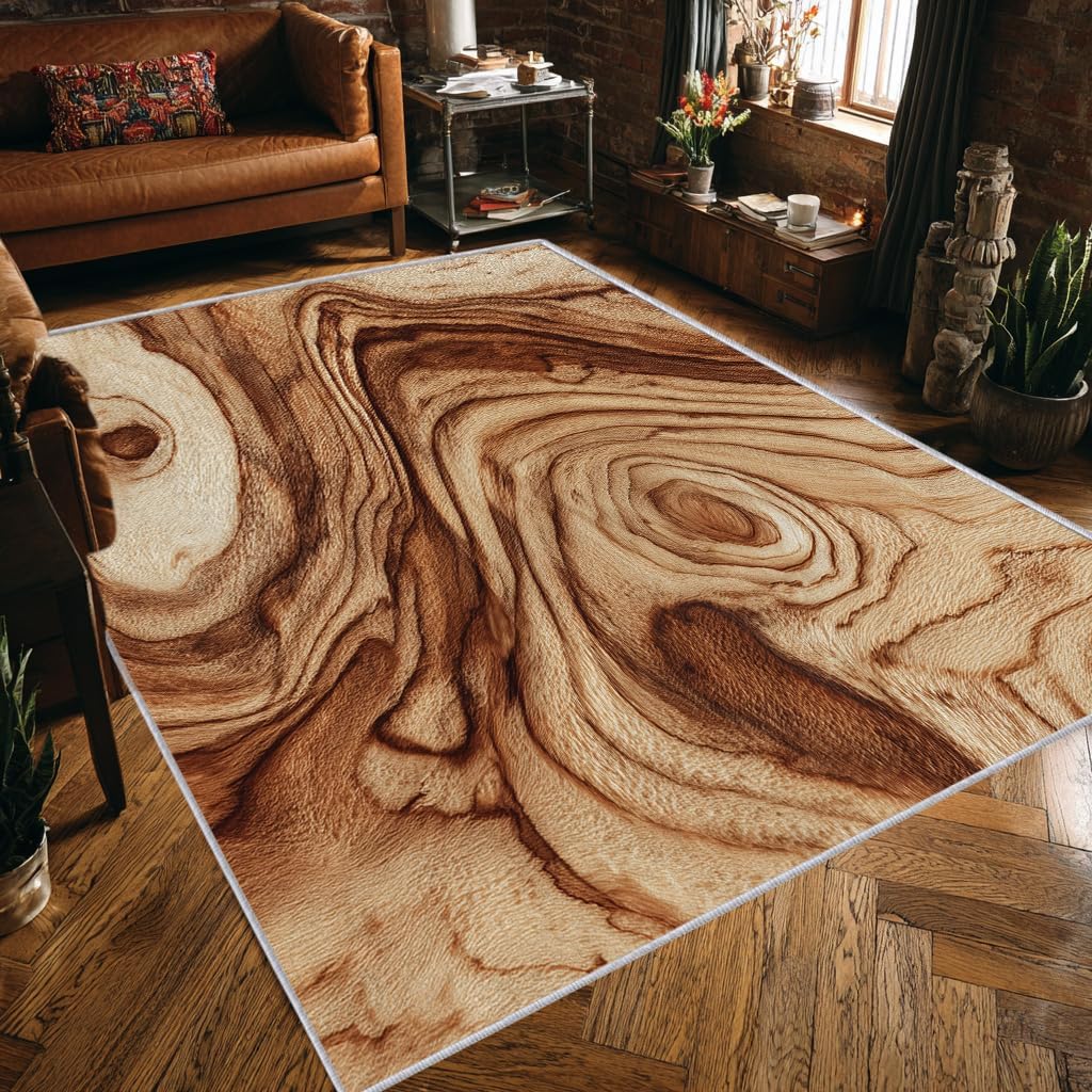 Tapis anti-glisse imitation bois pour salon chaleureux facile à laver