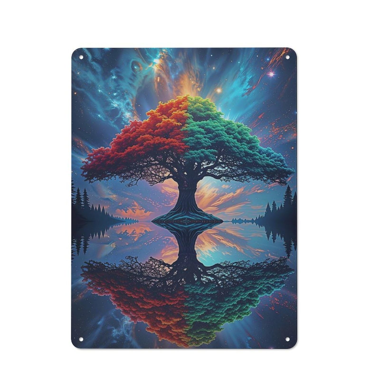 Metal Gift Sign with Cosmic Harmony Tree Landscape Design 40x30cm, Character Room Wall Plaque for Flat, Dorm Room, Lounge Or Cafe
