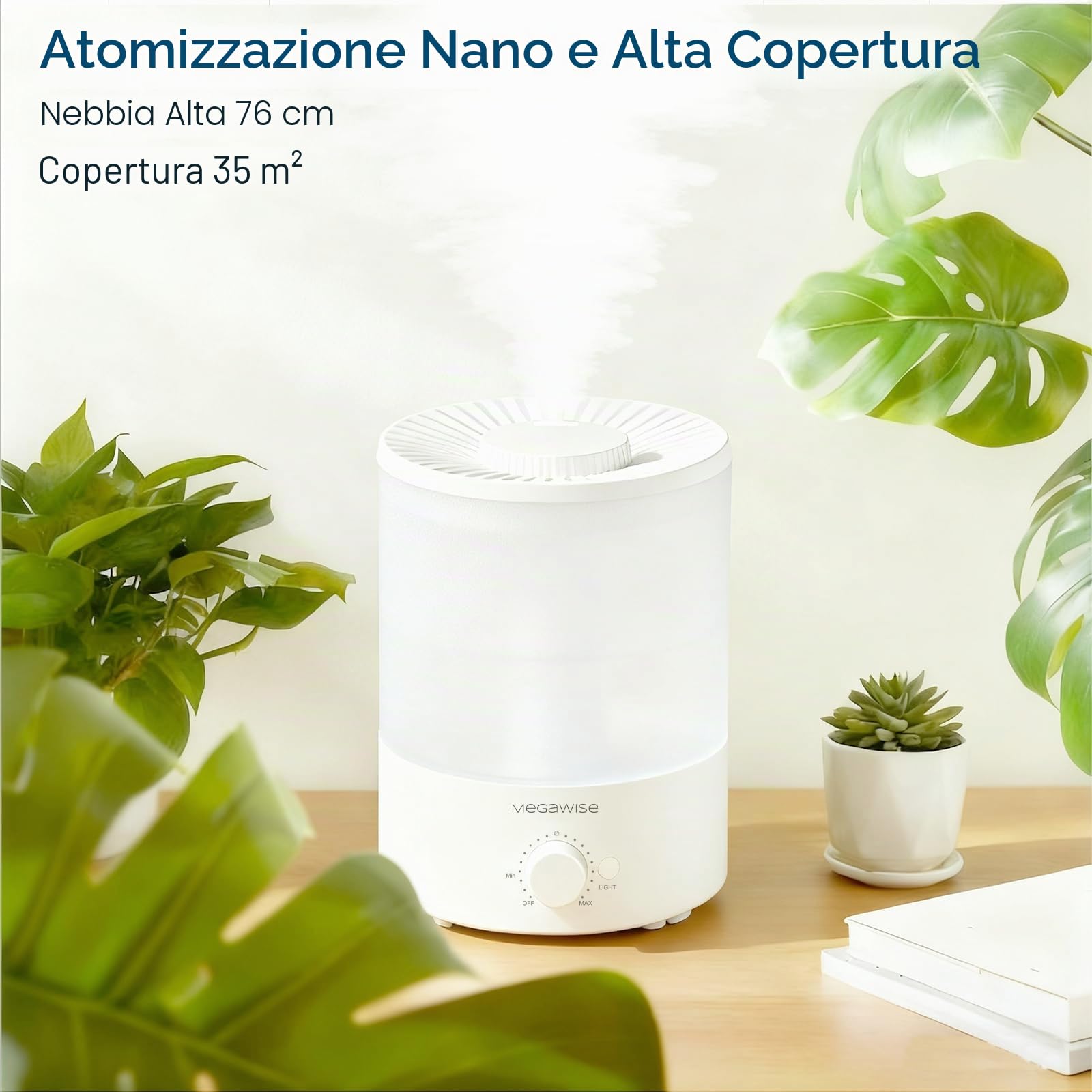 MegaWise Cool Mist Umidificatori per neonati, camera da letto, asilo nido, casa e ufficio | Vaporizzatore ultrasonico super silenzioso, grande Top-Ricarica 3.5L