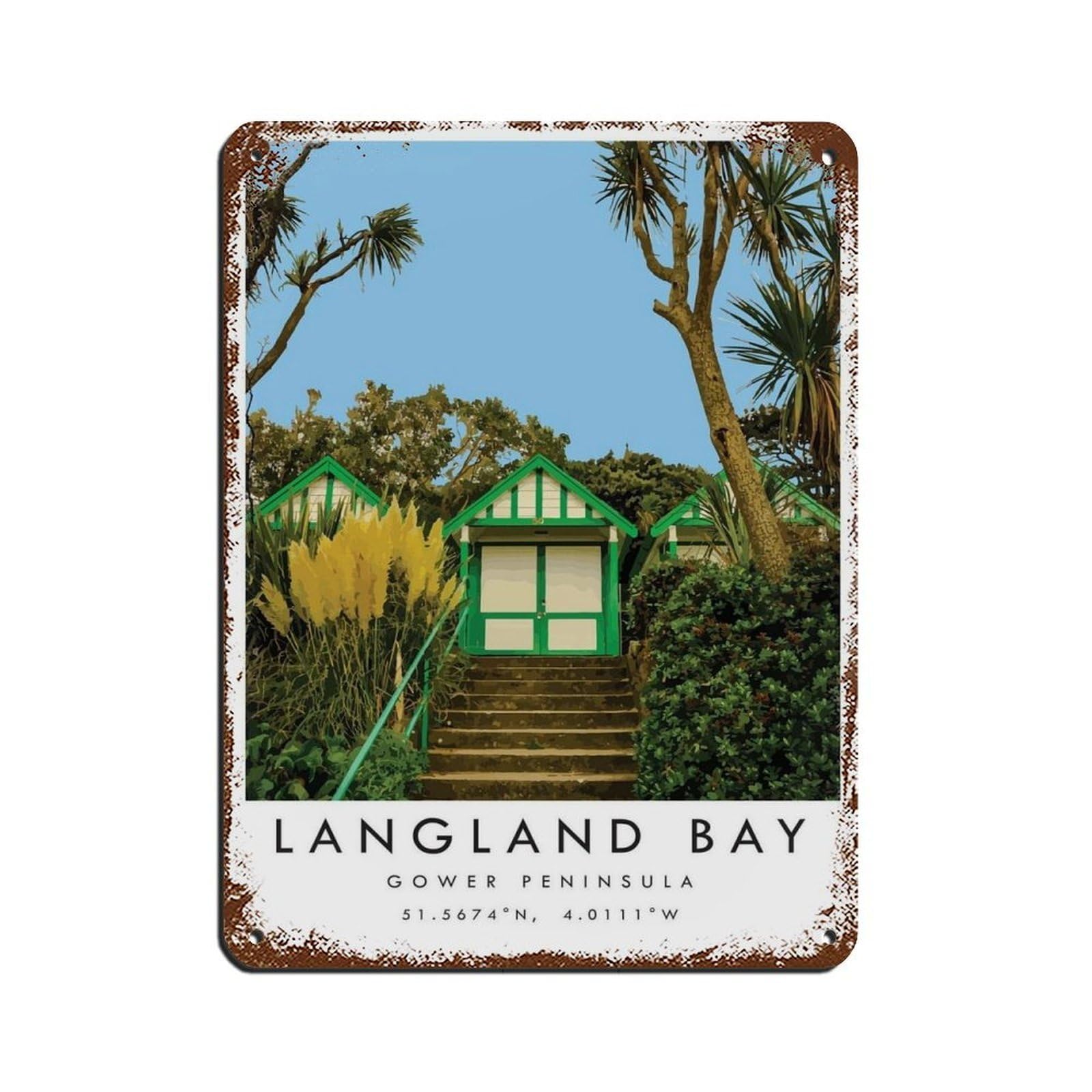 Langland Bay Gower Travel,Gower Peninsula (4) Retro Poster Metal Tin Sign Chic Art Retro Iron Painting Bar People Cave Cafe Family Garage Poster Wall Decoration 12x16inch(30x40cm)