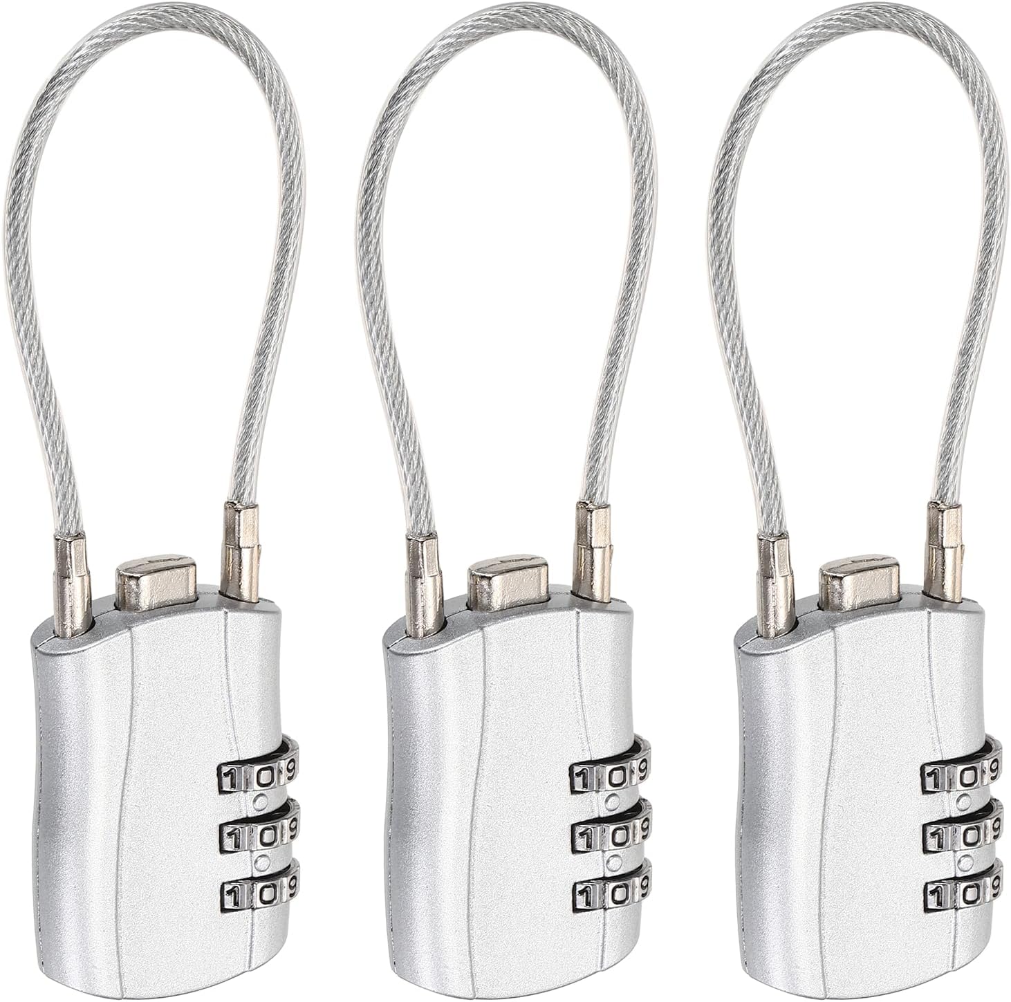 PATIKIL Combination Padlock (5.3 Inch, Silver) (3 Pcs), 3-Digit Combo Padlock Luggage Locks with Coated Steel Wire Rope, Suit for Gym Locker/Fence/Storage/Backpack/Toolbox/Cabinets