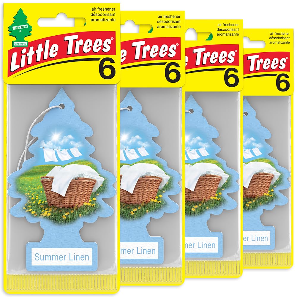 LITTLE TREES Air Fresheners Car Air Freshener. Hanging Tree Provides Long Lasting Scent for Auto or Home. Summer Linen, 24 Air Fresheners