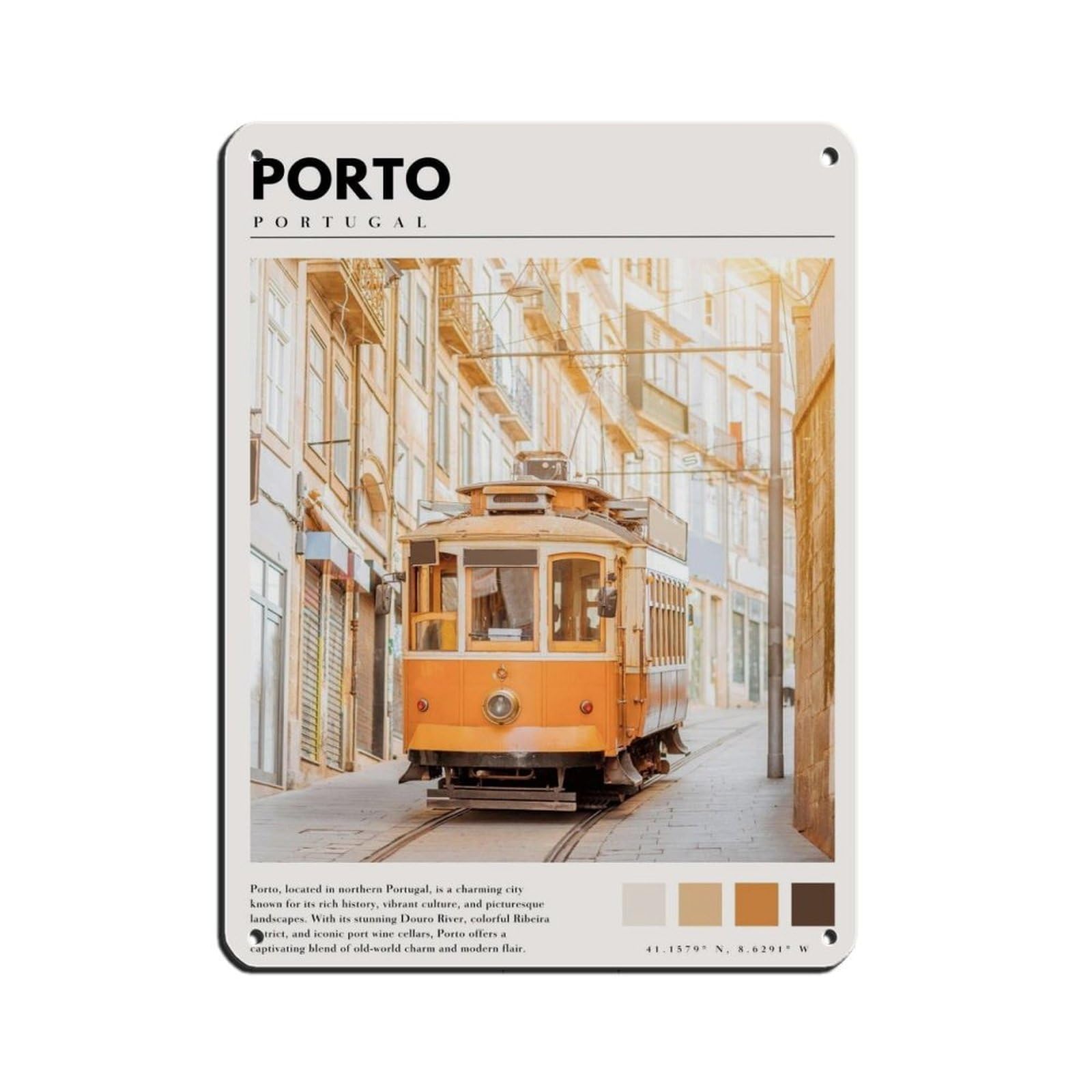 Porto Portugal Poster Portugal Art Tin Sign Vintage Metal Pub Club Cafe Bar Home Wall Art Decoration Poster Retro 12x16inch(30x40cm)