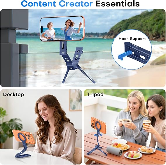 OMOTON TP03 [Ultra-Slim] 360 Rotating for MagSafe Tripod with Hook, Blue