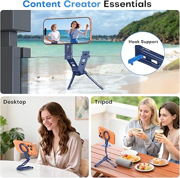 OMOTON TP03 [Ultra-Slim] 360 Rotating for MagSafe Tripod with Hook, Blue