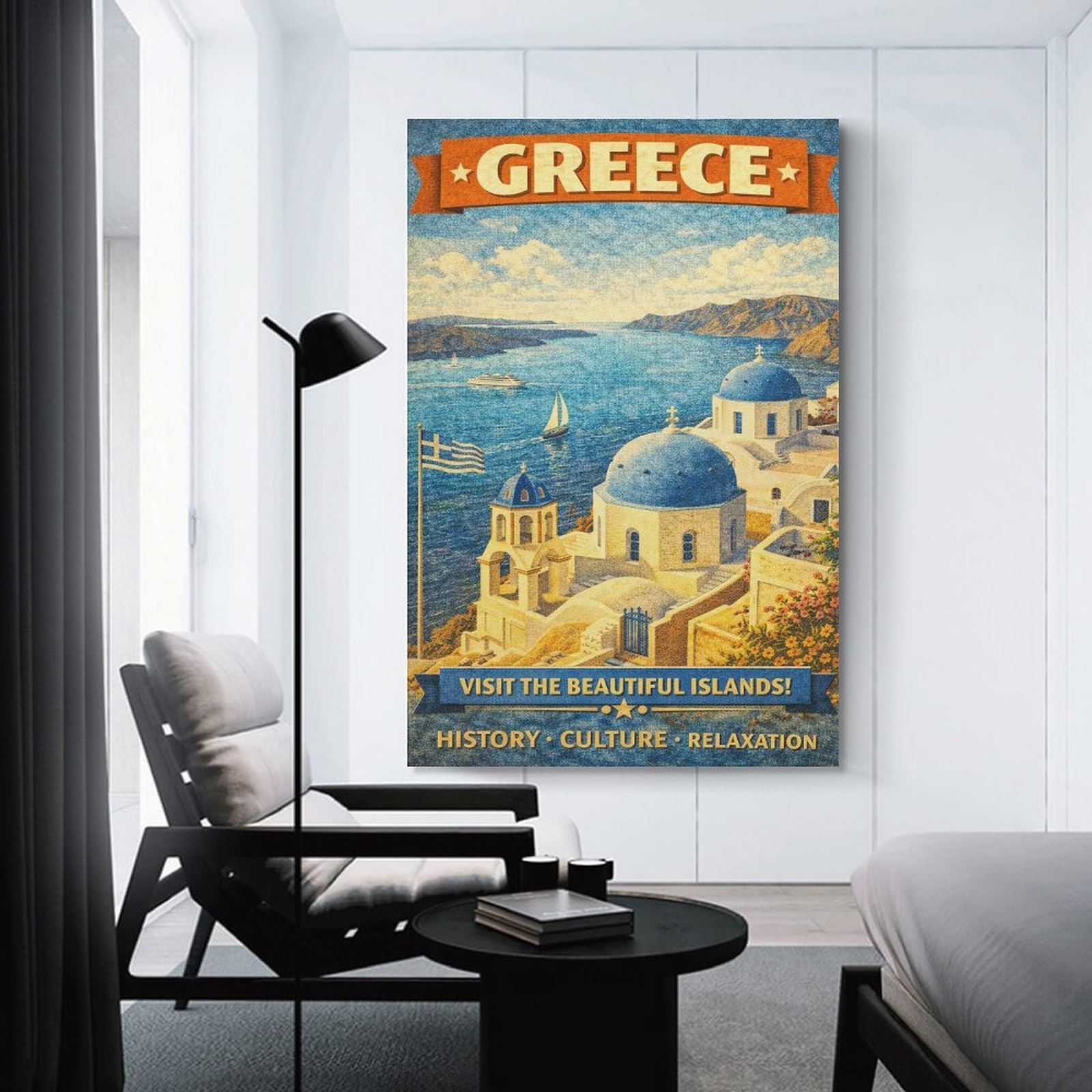 Junmoney Vintage Greece Travel (2) Wall Decor Canvas Print, 16x24inch(40x60cm), for Living Room, Bedroom, Office Or Hallway, Stylish Home Artwork for Focal Walls