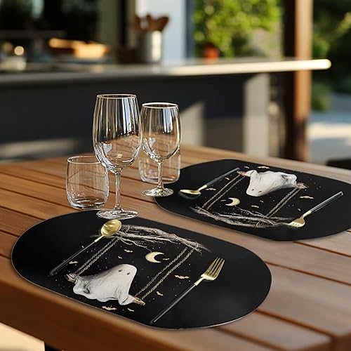 Miniatura 5 de Ghost Placemats Set of 2 Wipeable Faux Leather 12X18 Inch Waterproof Non-Slip Mats Spooky Table Decor Heat Resistant for Scary Dinner Party
