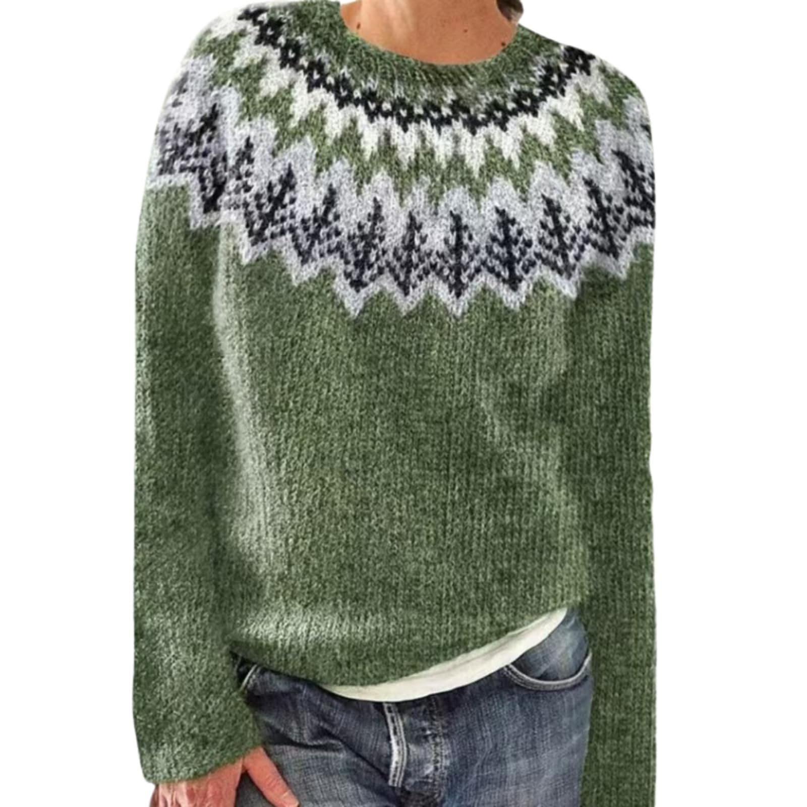 Fair Isle Sweaters Women Vintage Graphic Iceland Norway Sweaters Colorful Crew Neck Knitted Pullover Boho Tops
