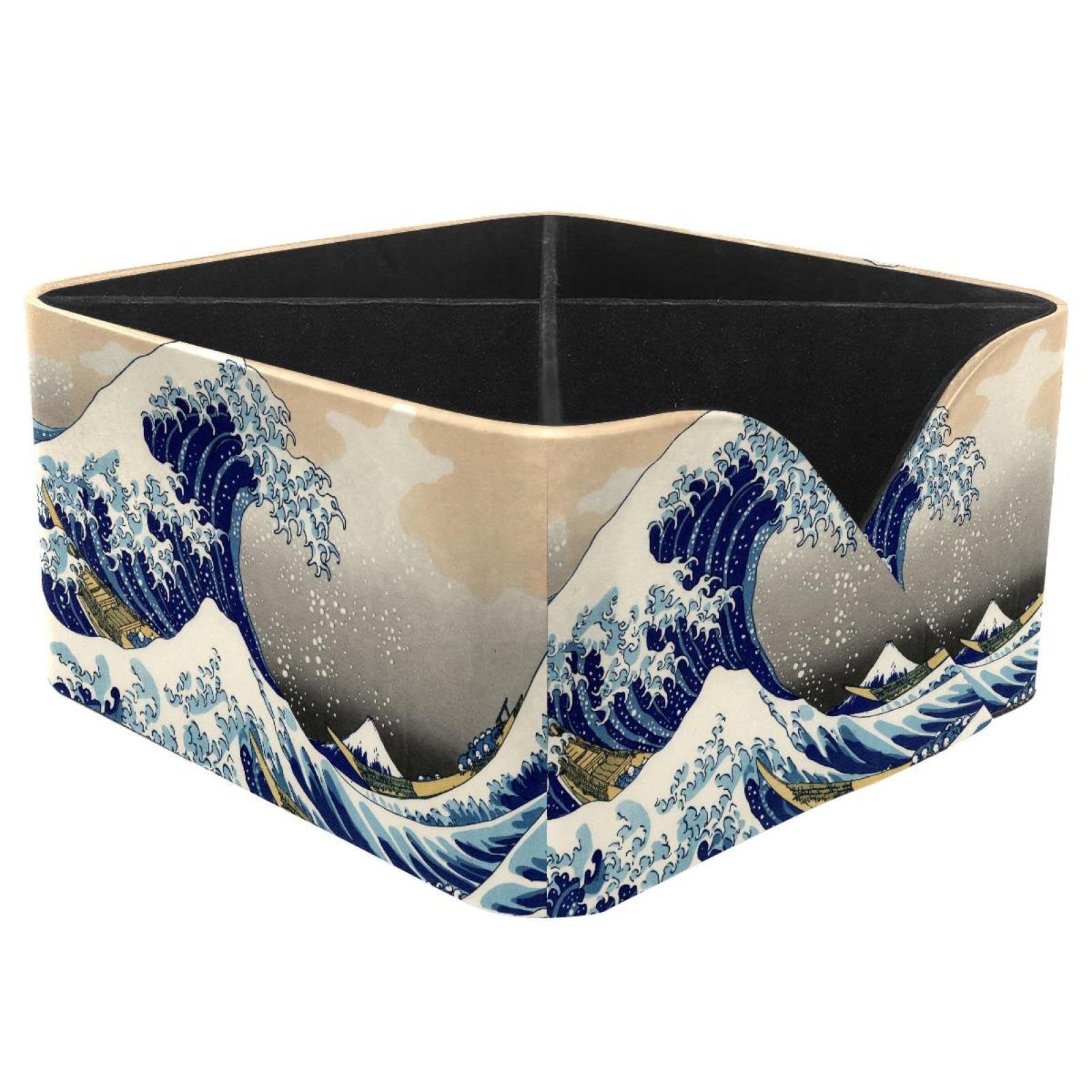 KengjuTesu Japanese Waves Desktop Organizer Pen Holder, Rectangular Pencil Cup for Office, Study and Makeup Stations