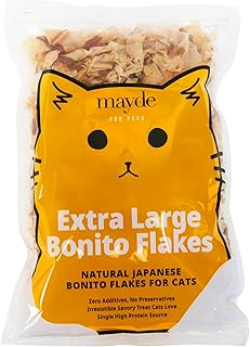 Mayde Bonito Flakes for Cats & Dogs - 100% Natural High-Protein Fish Treats for Cats & Dogs - Extra Large Dried Bonito Flakes - 4 oz Bag