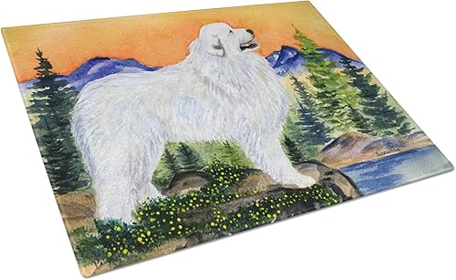 Caroline's Treasures SS8183LCB Tabla de cortar de cristal de los Pirineos Gran Tabla de cortar y servir de vidrio templado decorativa grande Tabla