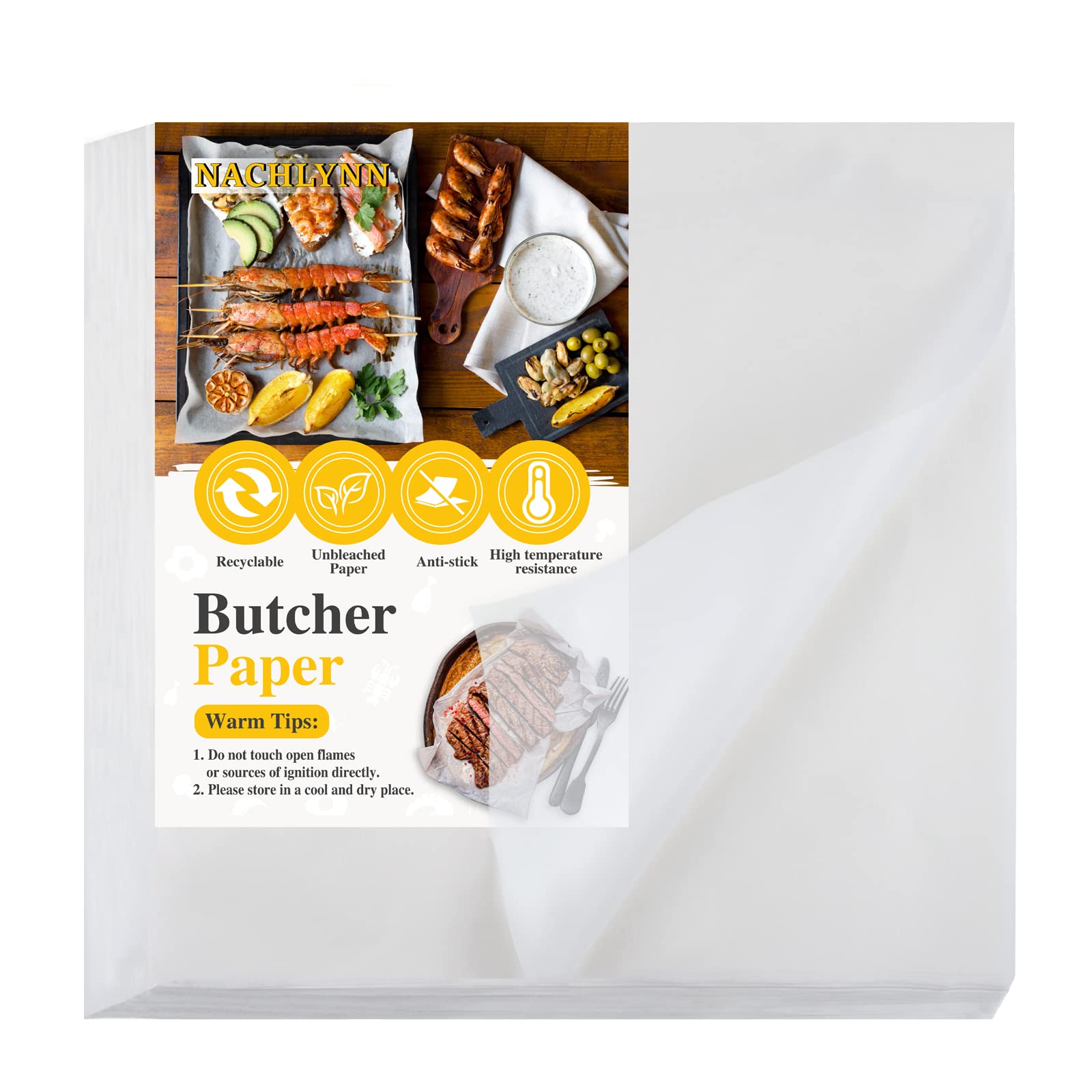 NACHLYNN 110 Pieces White Butcher Paper 12 x 12 inch Square Meat Sheet Paper Precut Butcher Paper No Wax Butcher Paper Disposable Butcher Paper Sheets for Wrapping Meat Sublimation Heat Press (110)