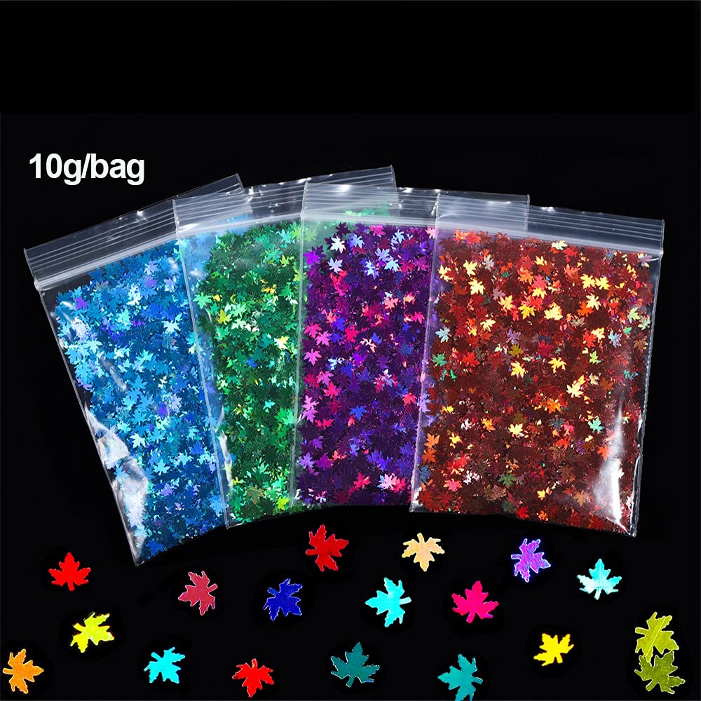 AGCFABS 10g Holographic Maple Leaf Glitter Flakes Nail Sequins Paillette Iridescent Multicolor Sheet for DIY Epoxy Resin Art Crafts (Light Green)