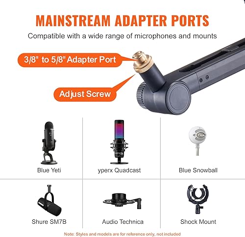 Miniatura 5 de VEVOR Brazo de brazo de micrófono, soporte de micrófono ajustable con gestión de cables, abrazadera de montaje de escritorio, barra de extensión