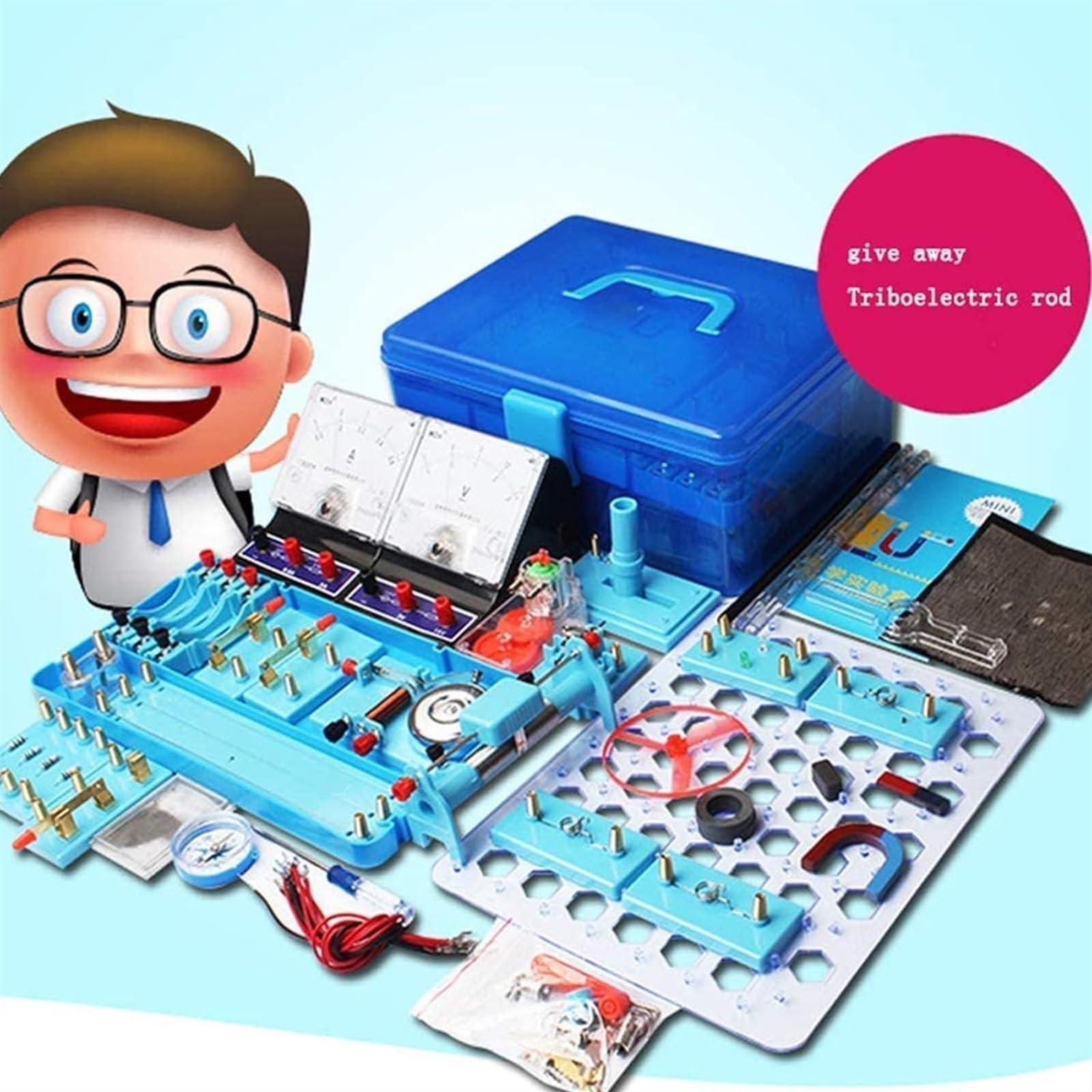 Caja De Almacenamiento For Experimentos Circuito Electromagnético | Amperímetro Voltímetro Manivela Generador Batería de salmuera Kit de laboratorio de física de fricción estática