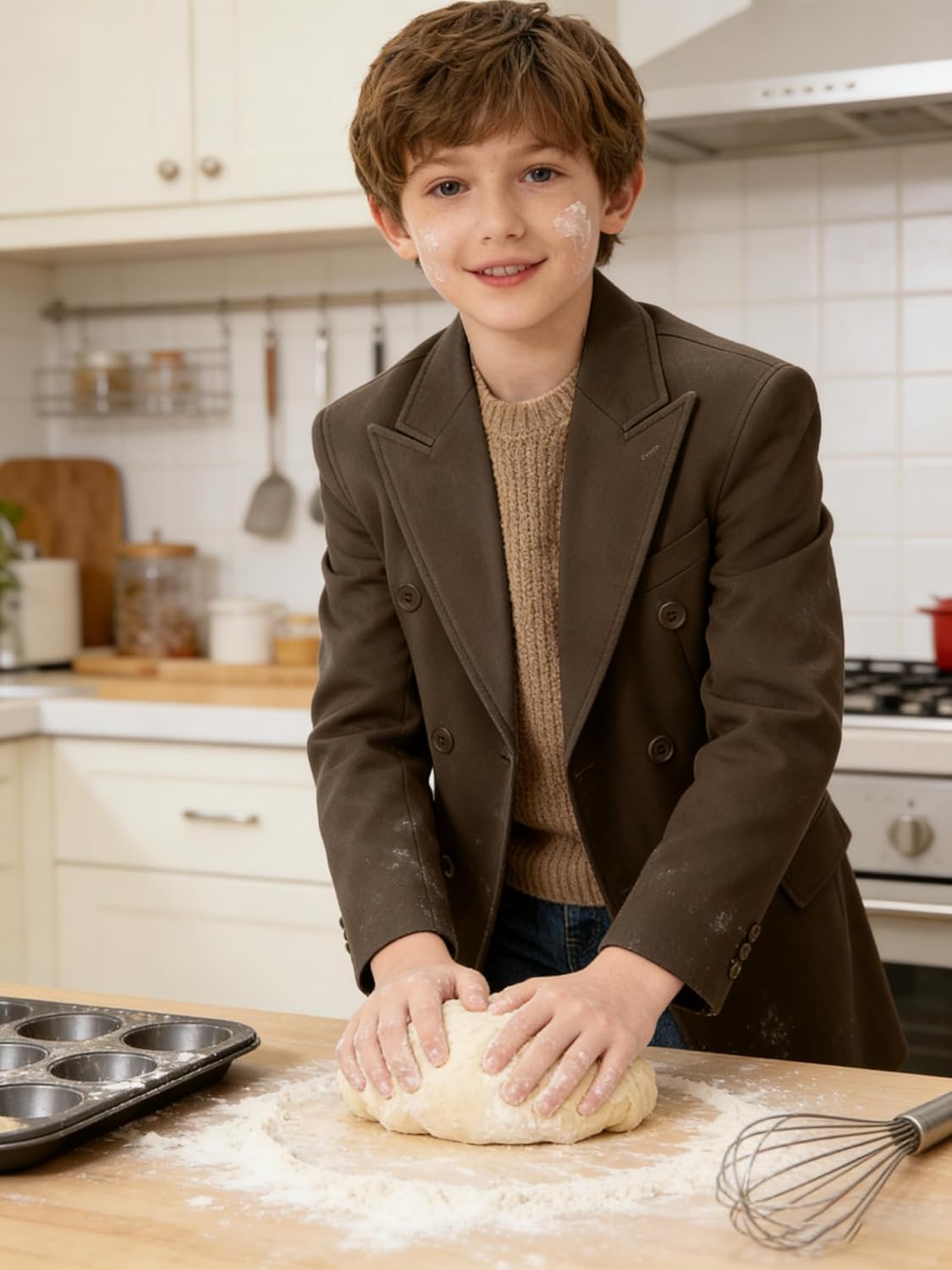 ボーイズピーコート ダブルブレストトレンチコート ウィンターボーイドレスコート ノッチラペル ロングアウトウェアジャケット