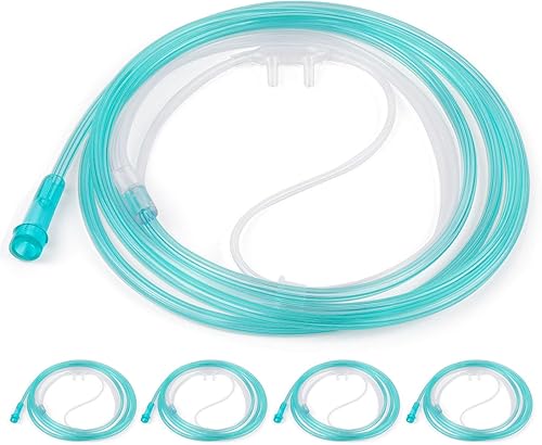 Miniatura 1 de Paquete de 5 cánula nasal de oxígeno estándar para adultos, material suave al tacto con tubo transparente de 7 pies, verde